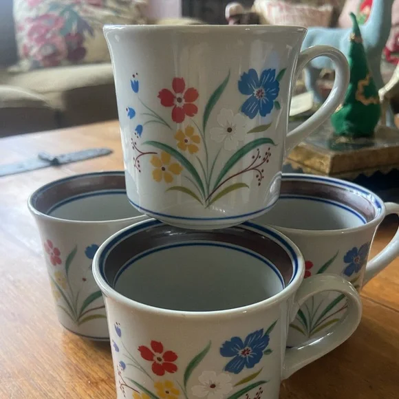 ビンテージ 未使用４枚 SALEM STONE WARE ブルー イーグル ２０cm プレート 浅型皿 ストーンウェア Set of 4 Vintage Salem Stoneware Coffee Cups